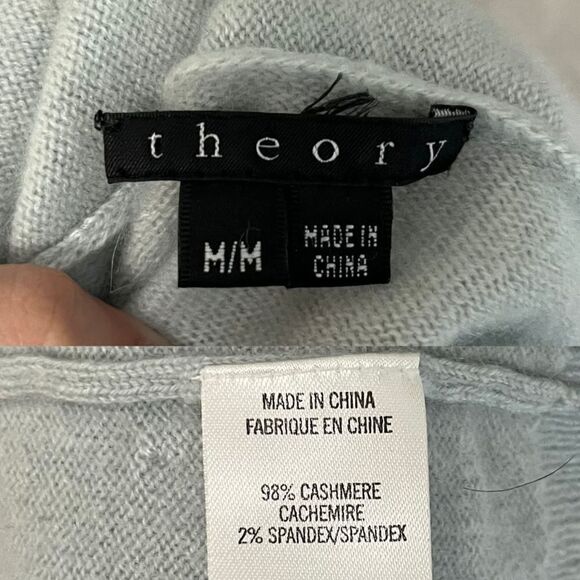 Theory Womens Size M Blue Cashmere Open Front Cardigan Sweater Pockets FLAWED - Picture 10 of 13